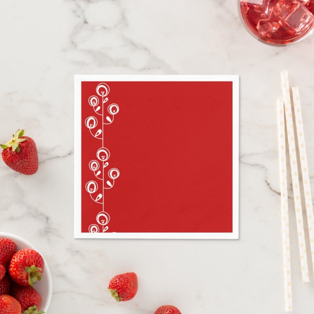 Serviette En Papier Papier, Rouge Blanc Floral (En situation)