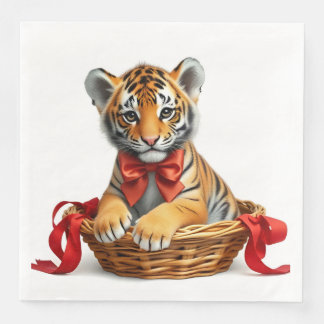 Serviette En Papier Papier serviette, petit tigre dans un panier
