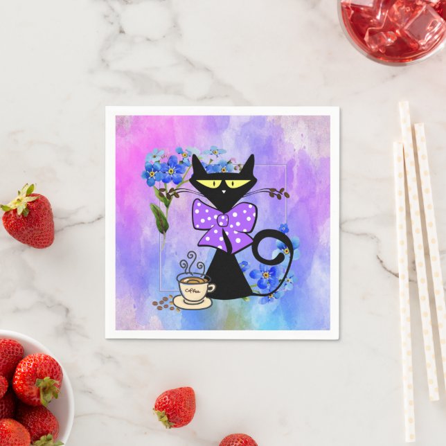 Serviette En Papier Papier serviettes, aquarelles Chat Floral FelineCa (En situation)