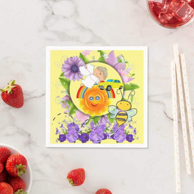 Serviette En Papier Papier serviettes, Floral Jaune Baby Angel (En situation)