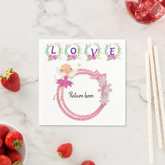 Serviette En Papier Papier serviettes, Love Pink Fairy Floral (En situation)