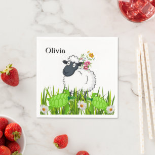 Serviette En Papier Papier serviettes, mouton vert tortue florale