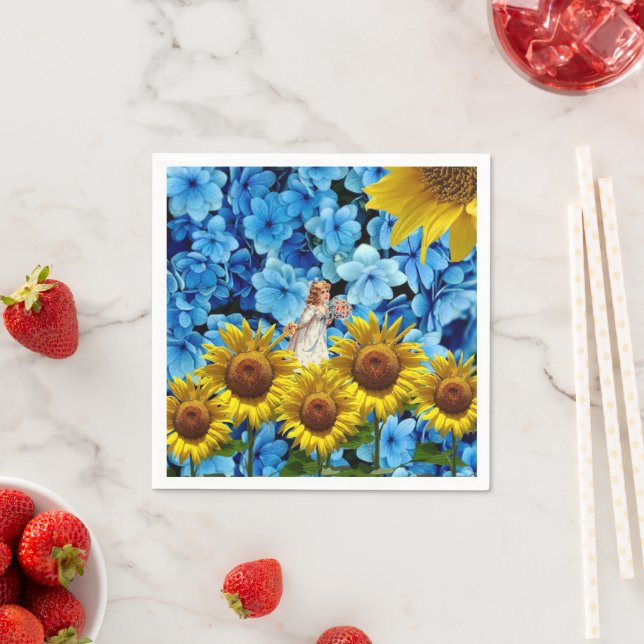Serviette En Papier Papier serviettes, tournesol Angel Bleu noir Flora (En situation)