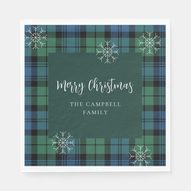 Serviette En Papier Papier Tartan bleu bleu bleu vert de script plaid (Devant)