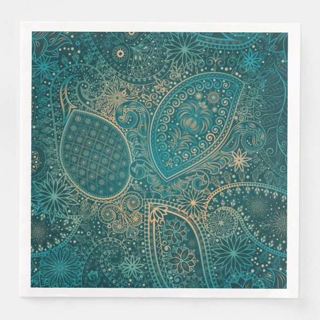 Serviette En Papier Papier turquoise ethnique Napkin (Devant)