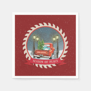SERVIETTE EN PAPIER PAPIER VINTAGE DE CAMION ROUGE  DE NOËL
