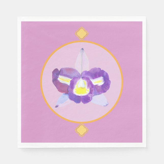 Serviette En Papier Papier violet et jaune orchidée (Devant)