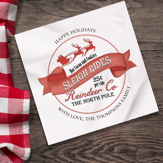 Serviette En Papier Papiers personnalisés pour fête de Noël avec Père  (Christmas custom red and white paper napkin.)