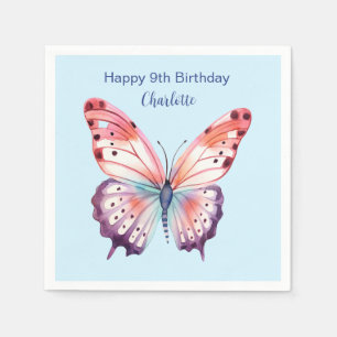 Serviette En Papier Papillon aquarelle en rose violet et bleu