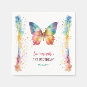 Serviette En Papier Papillon Arc-en-ciel 1er Anniversaire qui Voltige