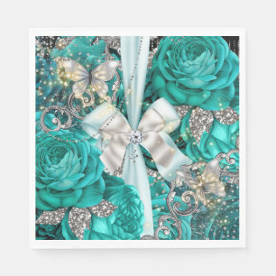 Serviette En Papier Papillon argent bleu sarcelle rose vintage shabby