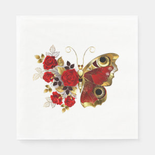 Serviette En Papier Papillon de fleurs rouges aux roses rouges