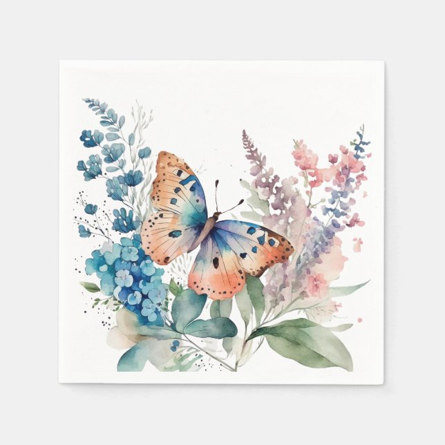 Serviette En Papier Papillon de prairie romantique (Devant)