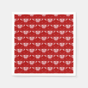Serviette En Papier Papillon Deco stylisé - rouge foncé et blanc