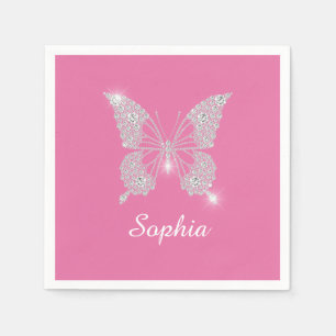 Serviette En Papier Papillon Diamant Blanc, Nom du script, Rose
