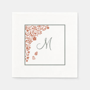 Serviette En Papier Papillon en terre cuite Sage Script Monogramme