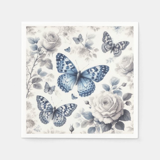 Serviette En Papier Papillon et rose (Devant)