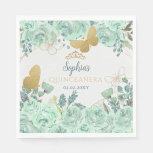 Serviette En Papier Papillon floral à la menthe Quinceañera