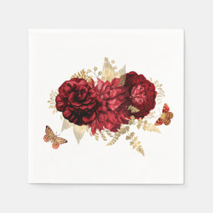 Serviette En Papier Papillon floral d'or rouge rose