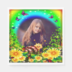 Serviette En Papier Papillon Floral Jaune Et Photo D'Escargot Annivers