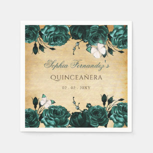 Serviette En Papier Papillon floral vert émeraude rustique vintage 