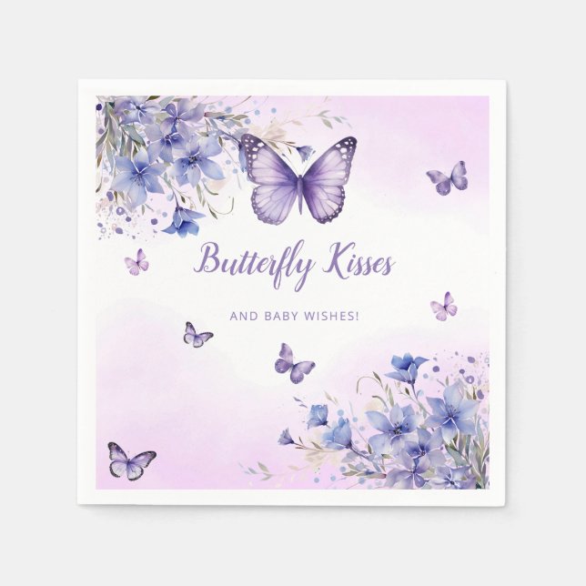 Serviette En Papier Papillon floral violet Baby shower de fille servie (Devant)