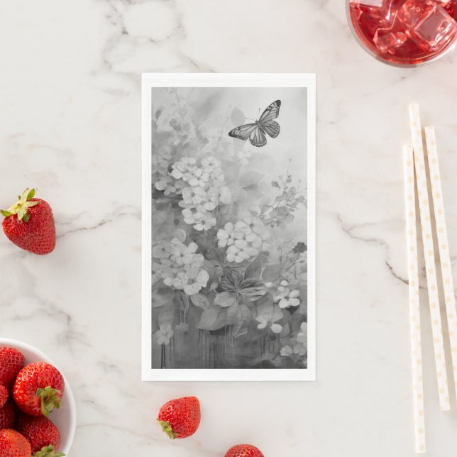 Serviette En Papier Papillon noir et blanc (En situation)