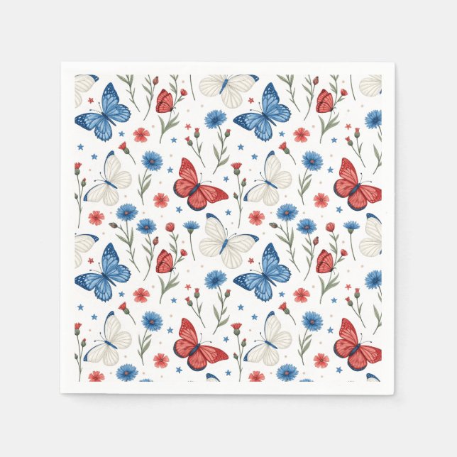 Serviette En Papier Papillon patriotique et motif floral (Devant)