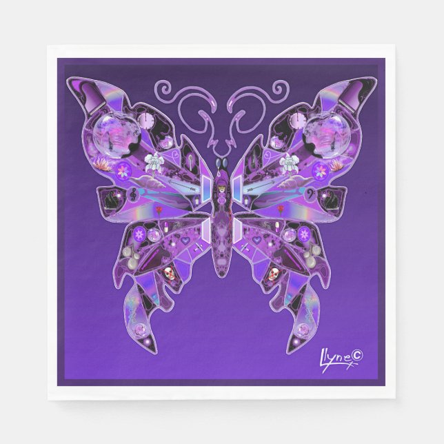 Serviette En Papier Papillon pourpre 31 (Devant)