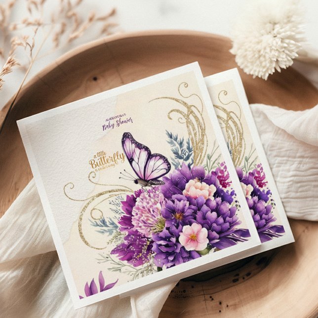 Serviette En Papier Papillon Purple Floral rose Fille Baby shower (Créateur téléchargé)