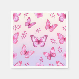 Serviette En Papier Papillon rose et motif floral