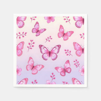 Serviette En Papier Papillon rose et motif floral