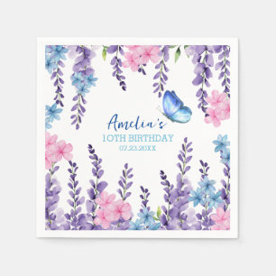 Serviette En Papier Papillon rose floral Fille d'anniversaire vaissell