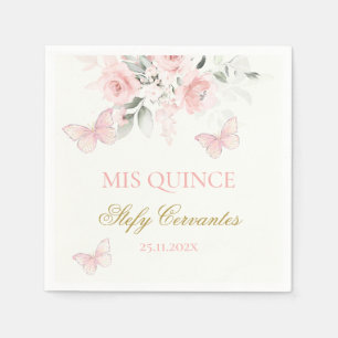 Serviette En Papier Papillon rose Quinceañera
