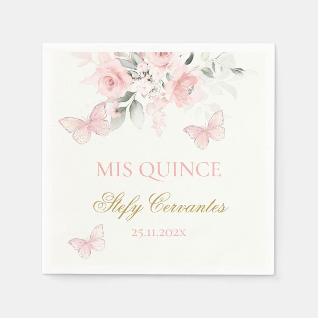 Serviette En Papier Papillon rose Quinceañera (Devant)