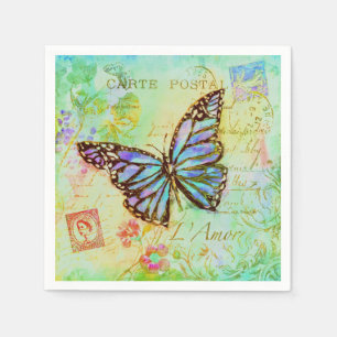 Serviette En Papier Papillon sarcelle et violet