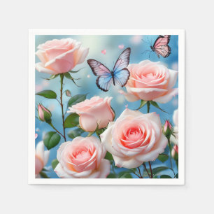 Serviette En Papier Papillon Sur Fleur Rose
