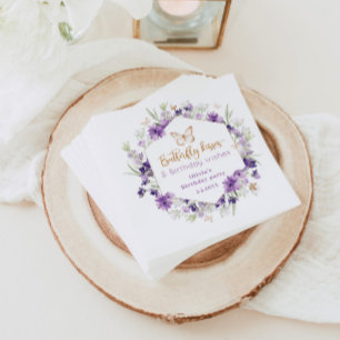 Serviette En Papier Papillon violet fleur sauvage embrasse anniversair