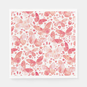 Serviette En Papier Papillons Aquarelle Corail moderne rose