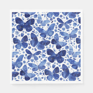 Serviette En Papier Papillons Aquarelle Indigo Blue Napkins