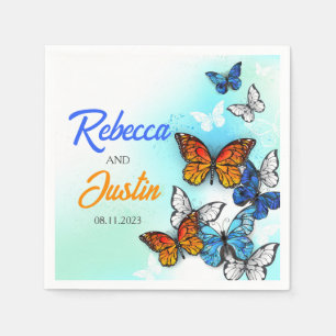 Serviette En Papier Papillons bleus et orange Serviettes Moderne Bohèm