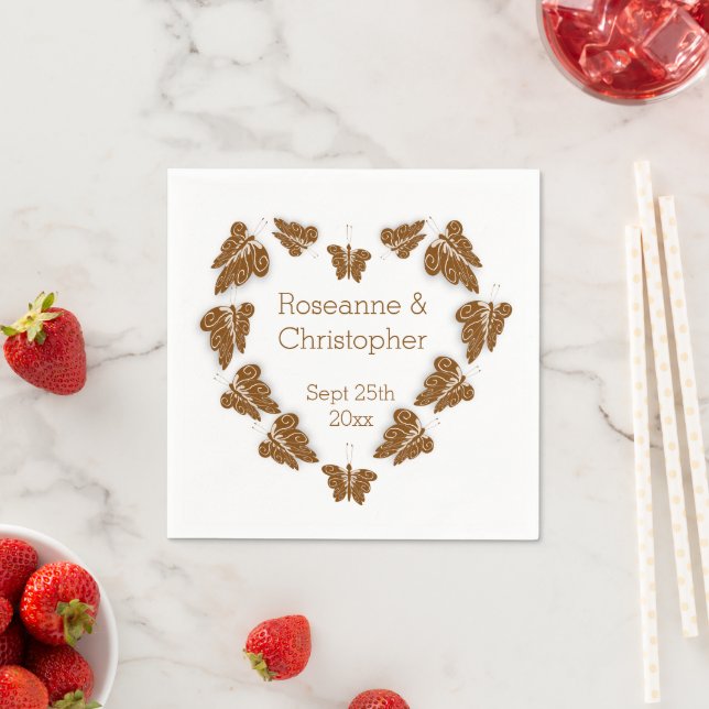Serviette En Papier Papillons couleur chocolat Mariage design (En situation)