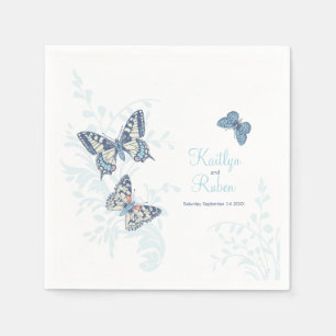 Serviette En Papier Papillons encastrés bleu blanc art mariage serviet