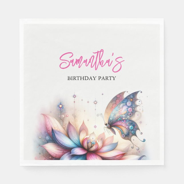 Serviette En Papier Papillons et berceuses Baby shower Aquarelle (Devant)