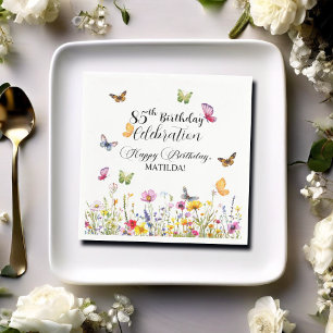 Serviette En Papier Papillons et Fleurs sauvages Élégant 85e anniversa