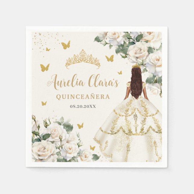 Serviette En Papier Papillons floraux de Champagne Quinceañera (Devant)