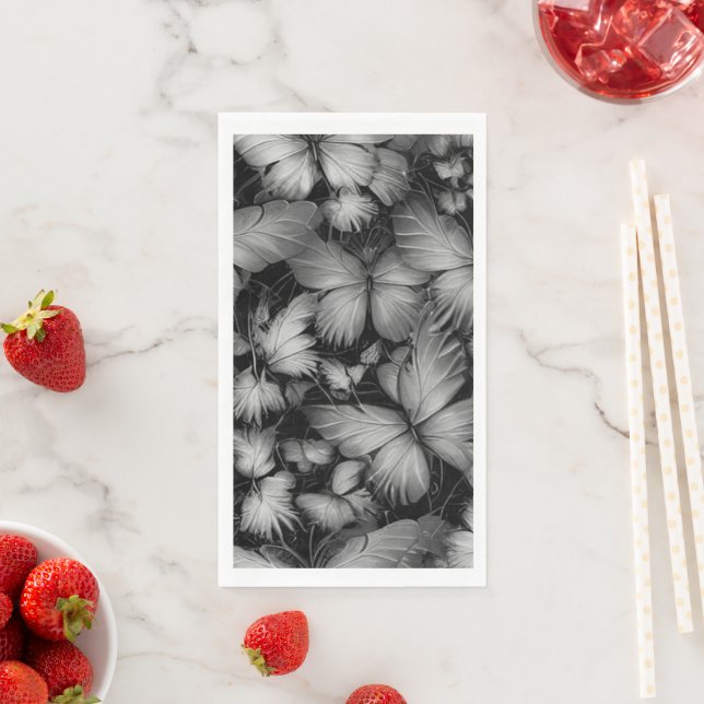 Serviette En Papier Papillons gris Imprimer (En situation)