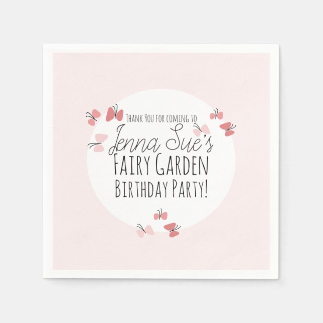 Serviette En Papier Papillons Jardin Anniversaire rose (Devant)