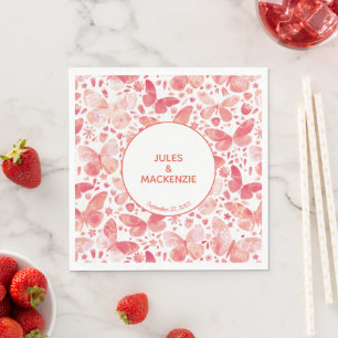 Serviette En Papier Papillons modernes Aquarelle Coral rose