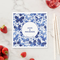 Papillons modernes Aquarelle Indigo Blue Napkins